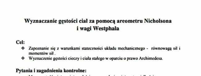 Wyznaczanie gęstości ciał za pomocą areometru Nicholsona