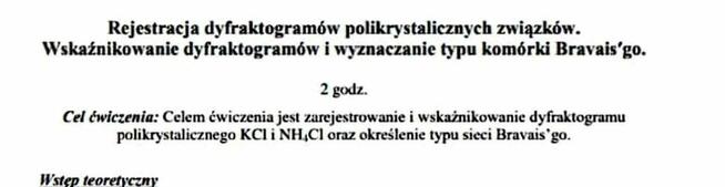 Rejestracja dyfraktogramów polikrystalicznych związków