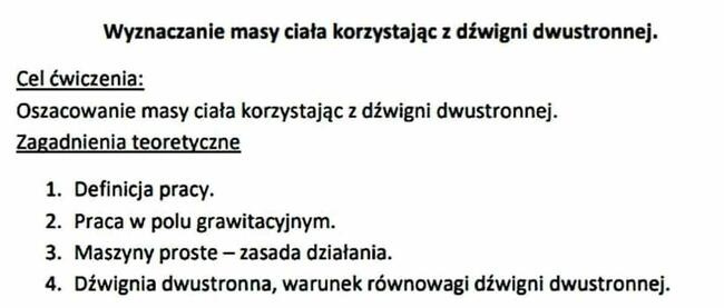 Wyznaczanie masy ciała korzystając z dźwigni dwustronnej