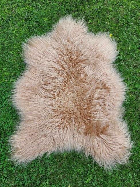 Owcza Skóra Naturalna Beżowa Długi Kręcony Włos Skóra Owcza