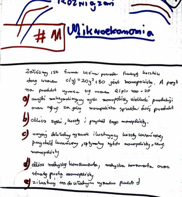 Funkcja kosztów, krańcowa stopa - Zestaw 5 rozwiązań