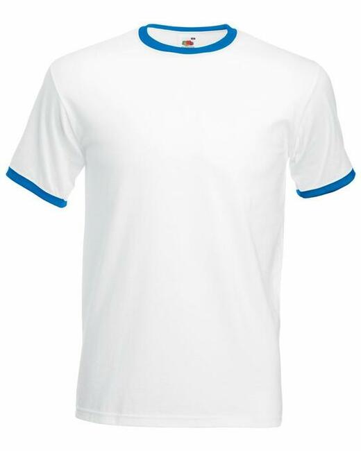 Koszulka, T-shirt RINGER biały/niebieski FRUIT of the LOOM