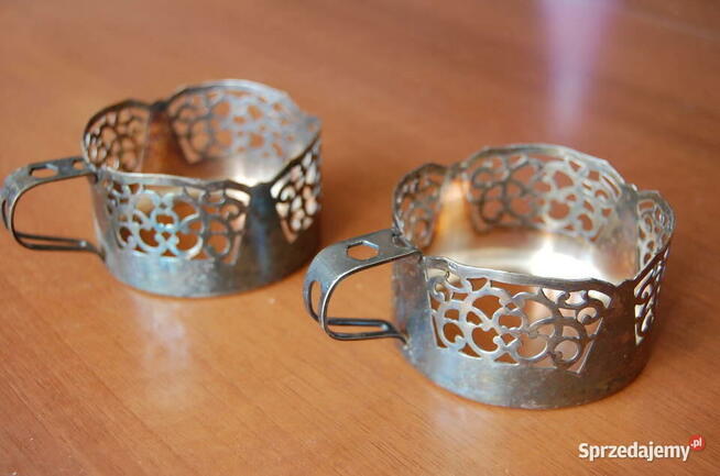 Dwa stare koszyczki na szklanki. Posrebrzane, platerowane.