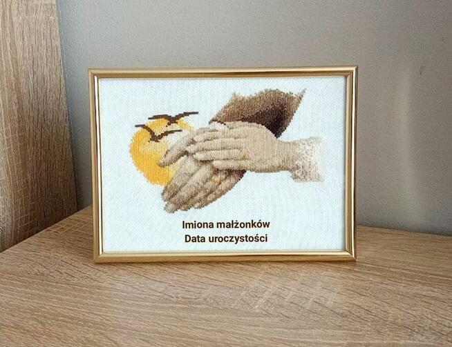 Ślub haft krzyżykowy pamiątka ślubna rękodzieło prezent