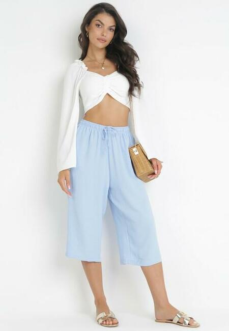 40 spodnie Lniane błękitne Capsule pas 80cm