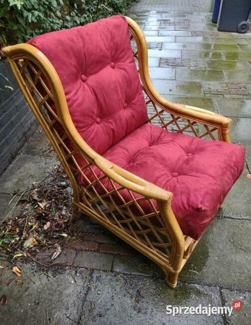 Duży piękny wygodny Fotel jasny RATTAN GrubePoduchy JAK NOWE
