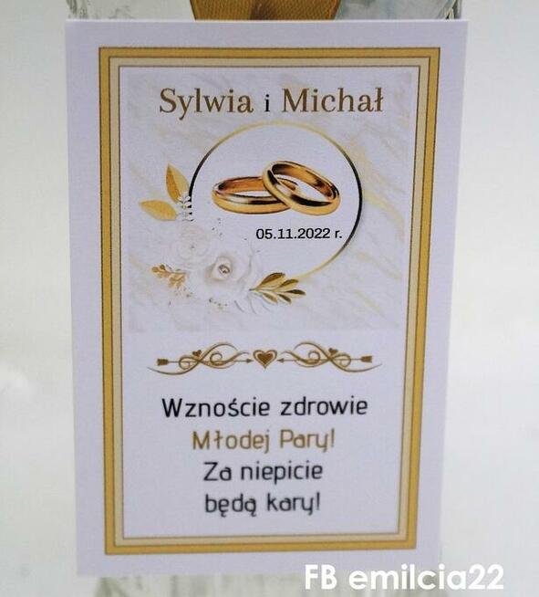 Zawieszki na butelki wykonane na zamówienie z okazji Ślubu