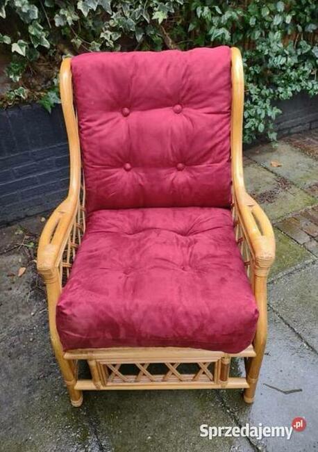 Duży piękny wygodny Fotel jasny RATTAN GrubePoduchy JAK NOWE