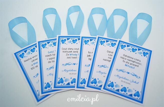 Zawieszki na butelki wykonane na zamówienie z okazji Ślubu