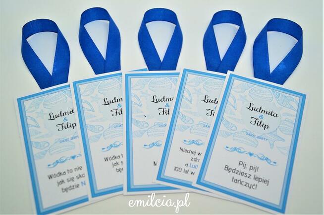 Zawieszki na butelki wykonane na zamówienie z okazji Ślubu