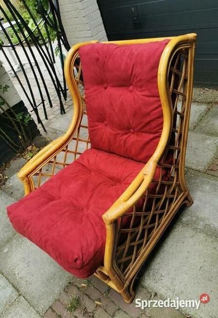 Duży piękny wygodny Fotel jasny RATTAN GrubePoduchy JAK NOWE