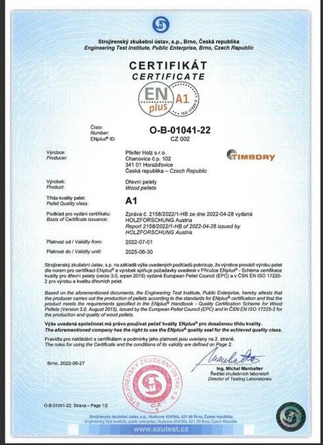 PELET Pellet DRZEWNY Timbory 6mm ENplus A1 -- PFEIFER HOLZ S