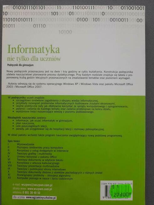 Informatyka nie tylko dla uczniów GIMN kl.1-3 podręcznik PWN