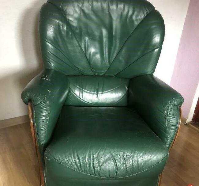 Sofa i dwa fotele - skóra - antyk