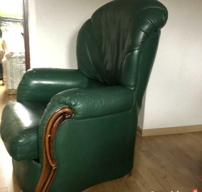 Sofa i dwa fotele - skóra - antyk