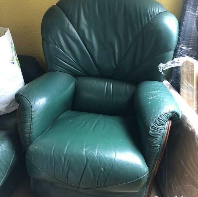 Sofa i dwa fotele - skóra - antyk