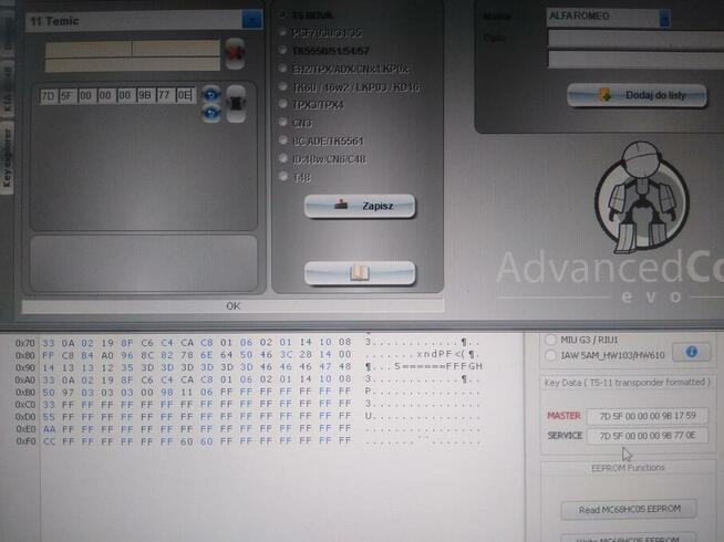 Programowanie transponderów z modułu immo ACI602