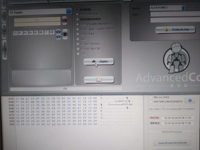 Programowanie transponderów z modułu immo ACI602