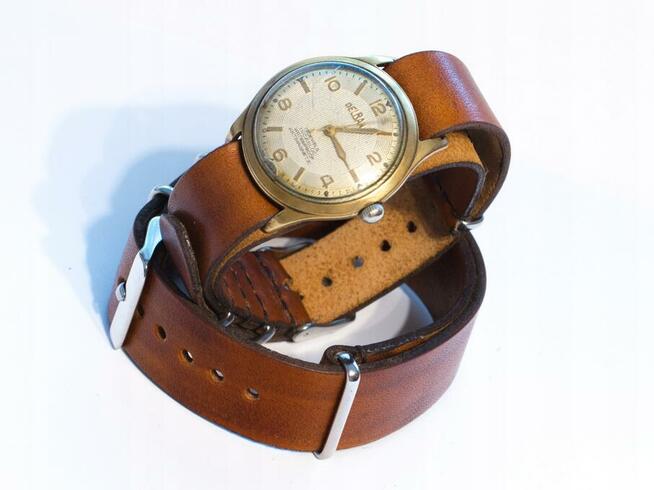 Pasek NATO skórzany do zegarka 20mm vintage brąz hand made
