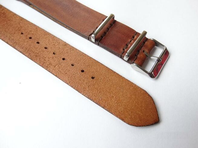 Pasek NATO skórzany do zegarka 20mm vintage brąz hand made