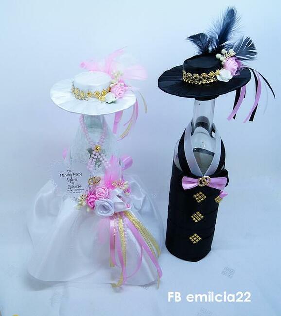 Ubranka na butelki Wino Ślub Rocznica Ozdoba Dekoracja