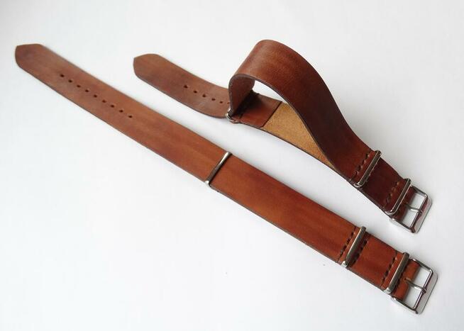 Pasek NATO skórzany do zegarka 20mm vintage brąz hand made