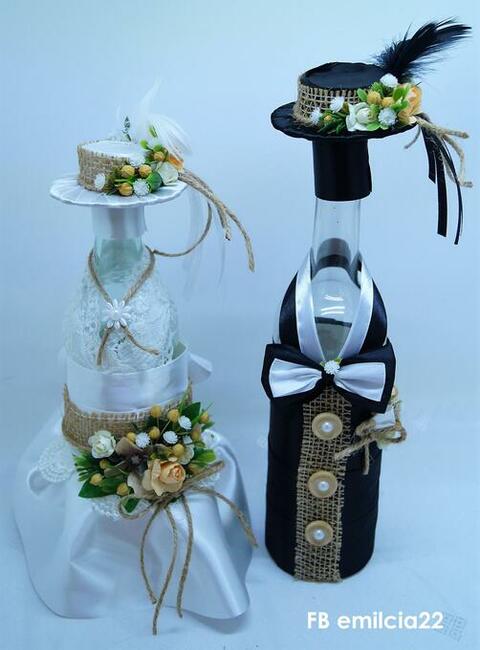 Ubranka na butelki Wino Ślub Rocznica Ozdoba Dekoracja