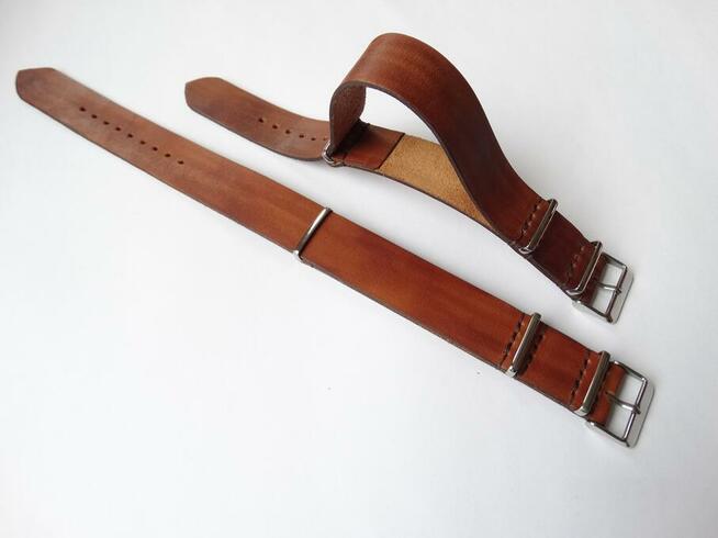 Pasek NATO skórzany do zegarka 20mm vintage brąz hand made