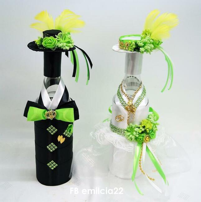 Ubranka na butelki Wino Ślub Rocznica Ozdoba Dekoracja