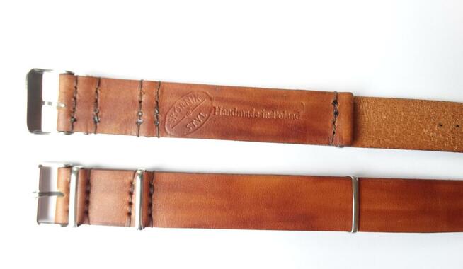 Pasek NATO skórzany do zegarka 20mm vintage brąz hand made