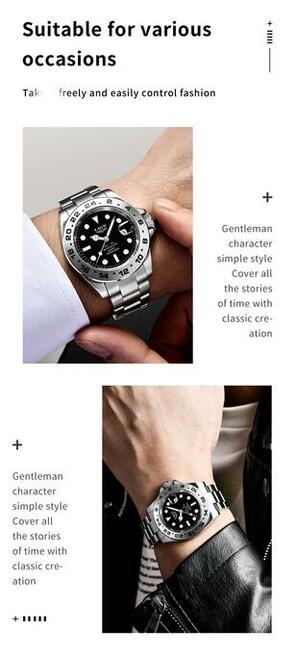 Sportowy zegarek męski Lige datownik z lupą bransoleta stal