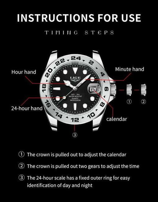 Sportowy zegarek męski Lige datownik z lupą bransoleta stal