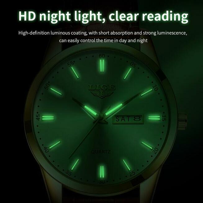 Klasyczny Zegarek męski Lige złoty garniturowiec czarny box