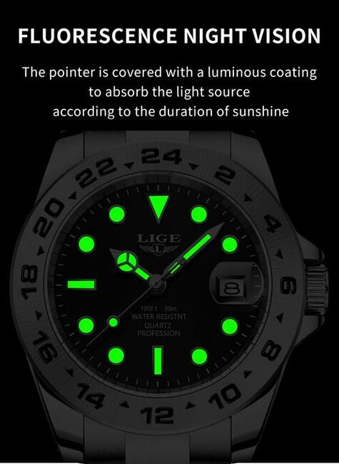 Sportowy zegarek męski Lige datownik z lupą bransoleta stal