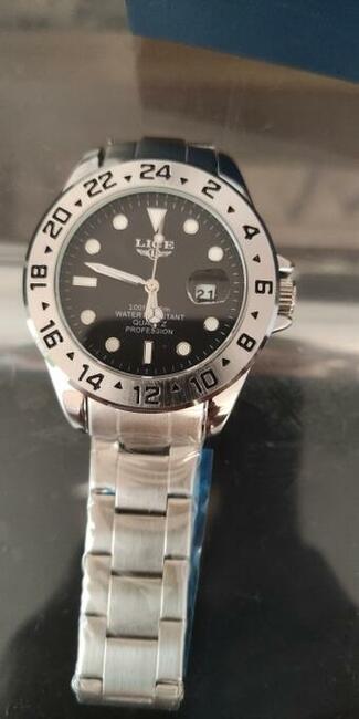 Sportowy zegarek męski Lige datownik z lupą bransoleta stal