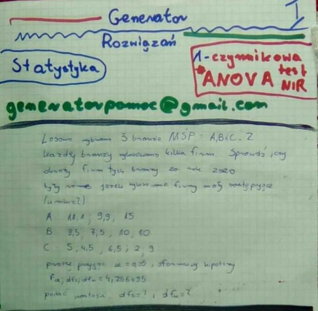 1-czynnikowa ANOVA, Test NIR - Zestaw rozwiązań