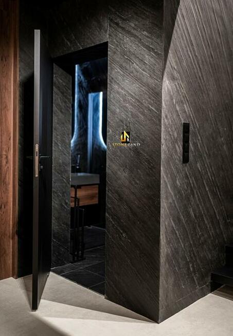 Fornir kamienny Ocean Black – wykończenie salonu / STONELAND