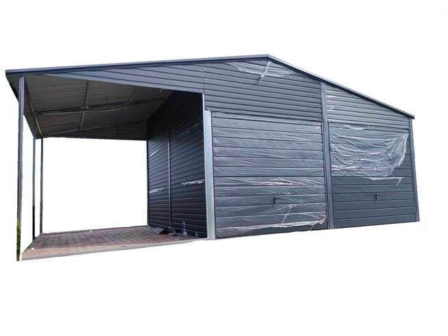 Garaż blaszany +zadaszenie z lewej strony , garaże na wymiar