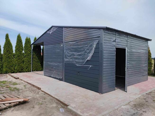 Garaż blaszany +zadaszenie z lewej strony , garaże na wymiar