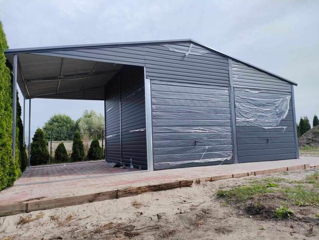 Garaż blaszany +zadaszenie z lewej strony , garaże na wymiar