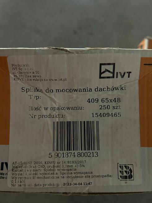 Spinki do mocowania dachówek IVT 409 65x48 mm 500 szt