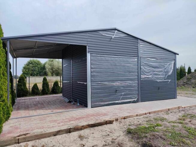 Garaż blaszany +zadaszenie z lewej strony , garaże na wymiar