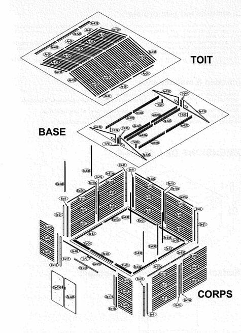 Domek na narzędzia ogrodnicze, kosiarka, kosze na śmieci