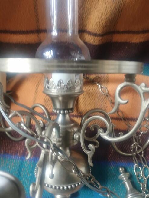 Piękna lampa żyrandol z oryginalnym abażurem -kloszem