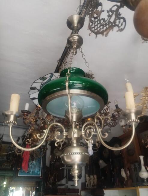 Piękna lampa żyrandol z oryginalnym abażurem -kloszem