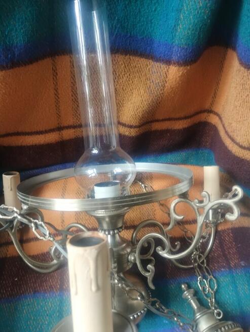 Piękna lampa żyrandol z oryginalnym abażurem -kloszem