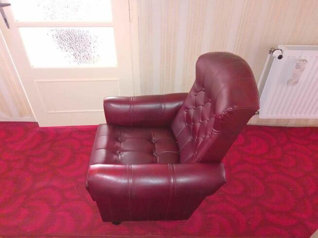 Fotel na kółkach fotele PRL imitacja skóra wiśnia