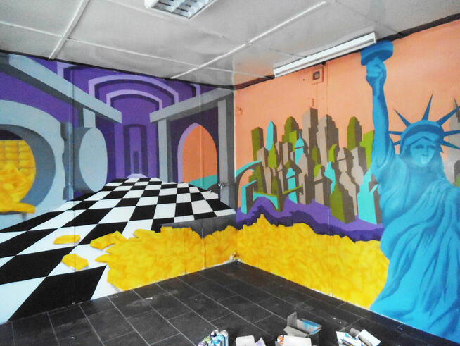 Artystyczne malowanie ścian -mural graffiti ilustracja