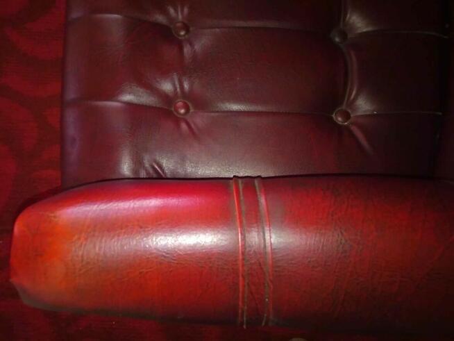 Fotel na kółkach fotele PRL imitacja skóra wiśnia