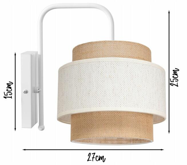 Lampa Ścienna Kinkiet Czarny / Biały BOHO Juta Abażur
